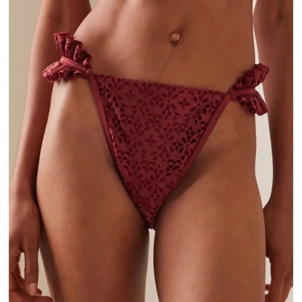 NWT Andrea Iyamah Mulan Bikini Bottoms In Wine Red Size XS